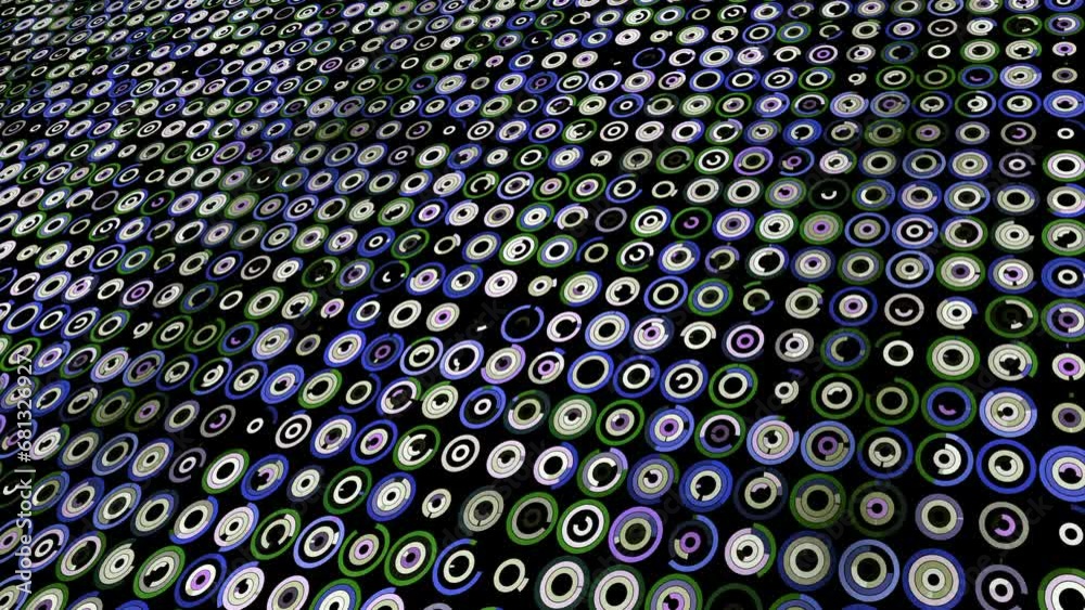 Poster abstract field of small same size loading rings. animation. digital background with small icons, con