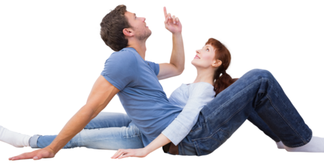 Digital png photo of caucasian couple sitting and embracing on transparent background
