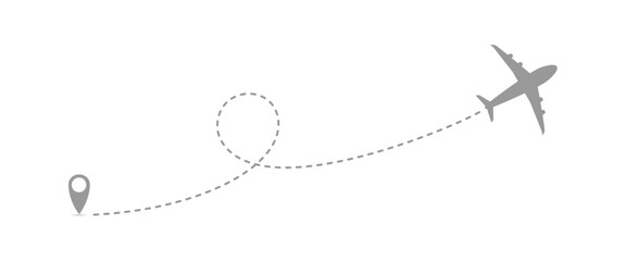 Airplane  route in dash line shape from pinpoint. Vector Illustration