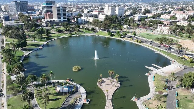 Echo Park At Los Angeles California United States. Square Los Angeles California. Town Clouds District Urban. Town Drone View District Downtown High Angle View. Town Urban City Landmark.