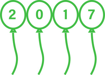 Digital png illustration of green balloons with 2017 text on transparent background