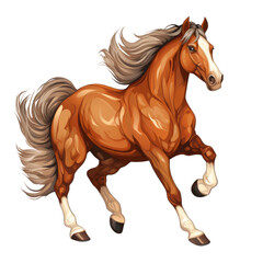 A Majestic Brown Horse Galloping Gracefully on a Blank Canvas of Snowy White . Transparent background cutout. PNG file