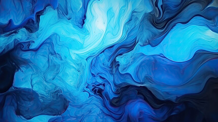 Abstract background with fluid colors in blue and black neon, blue bright Waves Abstract background, textured, blue marbles, Ink Liquid Modern Abstract Backdrop.