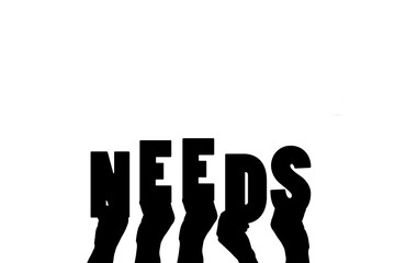 Digital png illustration of hands with needs text on transparent background