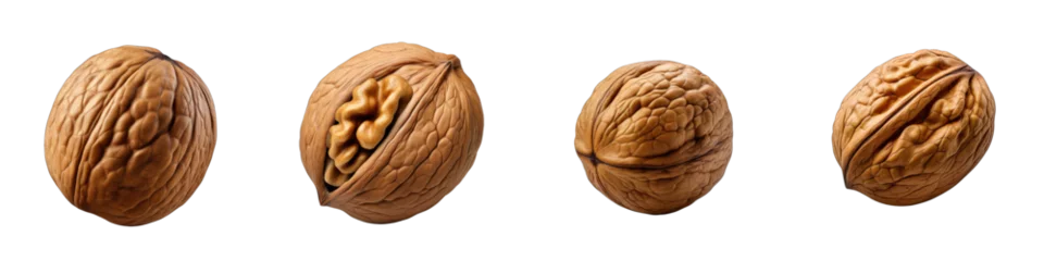 Fotobehang Single walnut Hyperrealistic Highly Detailed Isolated On Transparent Background Png File © Wander Taste