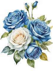 Watercolor illustration of  beautiful blue roses bouquet. Creative graphics design.