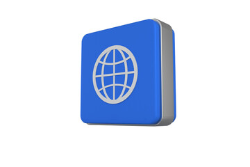 Digital png illustration of globe icon on blue cube on transparent background