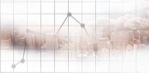 Digital png illustration of cityscape and statistic chart on transparent background
