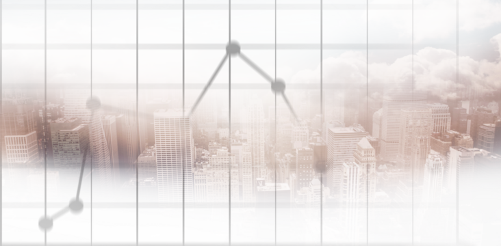 Digital png illustration of cityscape and statistic chart on transparent background