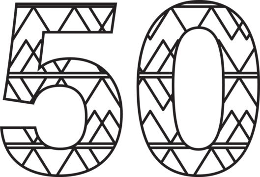 Digital png illustration of black 50 number with pattern on transparent background - Powered by Adobe