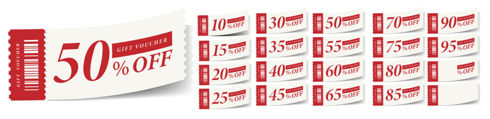 White Discount Voucher, Paper Gift Voucher Coupon with ruffle edges, Promotion tag ticket template Advertise, 3D Pop Up with Shadow, Editable Text Layer Vector Illustration