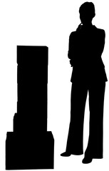 Digital png illustration of silhouette of businesswoman with boxes on transparent background