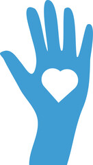 Digital png illustration of blue hand with heart on transparent background