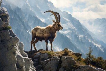 Fototapeta premium Ibex in its natural habitat, wildlife photography. Generative AI
