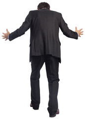 Digital png photo of back of angry caucasian businessman on transparent background