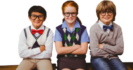 Digital png photo of happy diverse schoolchildren wearing eyeglasses on transparent background