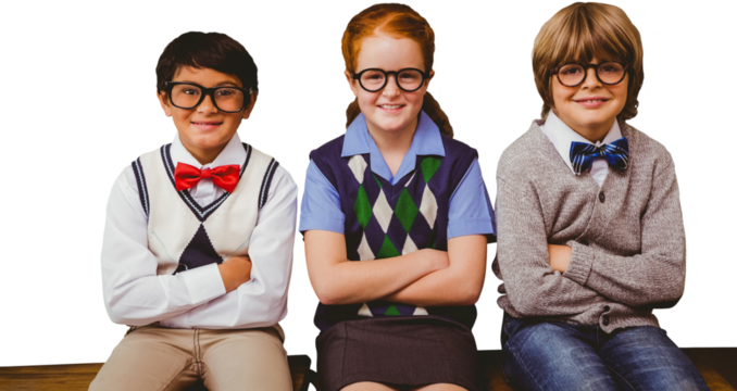 Digital png photo of happy diverse schoolchildren wearing eyeglasses on transparent background - Powered by Adobe