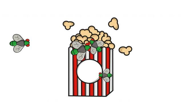 Animation of popcorn being attacked by flies
