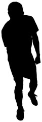 Digital png illustration of silhouette of male footballer on transparent background