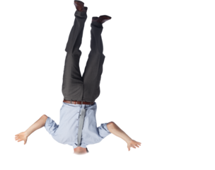 Digital png photo of caucasian business man without head upside down on transparent background