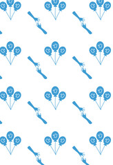 Digital png illustration of blue pattern of balloons and hands on transparent background