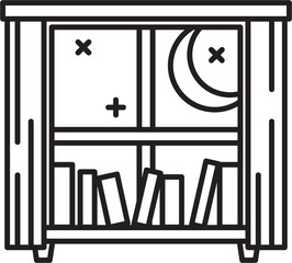 Digital png illustration of window, books, stars and moon on transparent background
