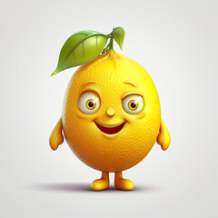 3D Illustration of lemon character that is drawn in cartoon style, AI Generated