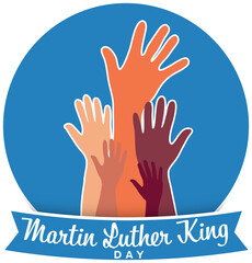 Digital png illustration of martin luther king day text, hands in circle on transparent background - obrazy, fototapety, plakaty