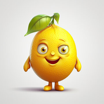 3D Illustration of lemon character that is drawn in cartoon style, AI Generated