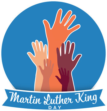 Digital png illustration of martin luther king day text, hands in circle on transparent background