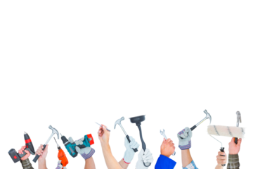 Digital png photo of hands with work tools on transparent background