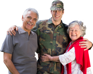 Digital png photo of happy soldier with parents on transparent background