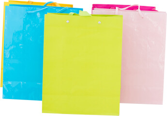 Digital png illustration of colourful gift bags on transparent background