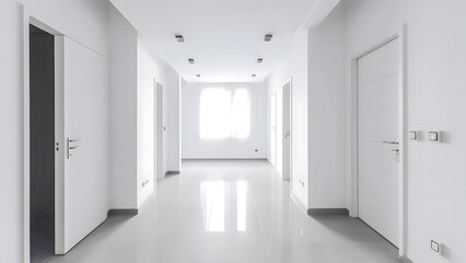 White modern interior in a new apartment, white interior doors