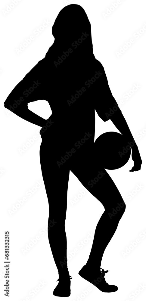 Poster Digital png silhouette of sportswoman with ball on transparent background