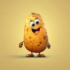 3D Illustration of potato character that is drawn in cartoon style, AI Generated