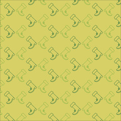 Digital png illustration of green santa's shoes repeated on yellow background