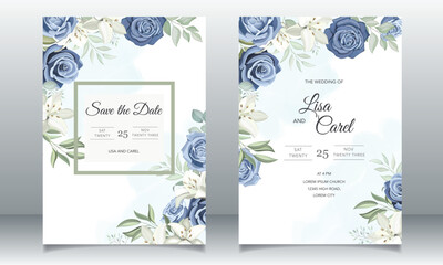wedding card with dusty blue roses