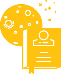 Digital png illustration of yellow book, moon and stars on transparent background