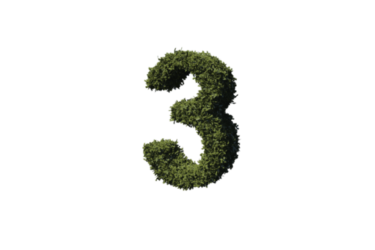 Digital png illustration of green 3 number made of leaves on transparent background