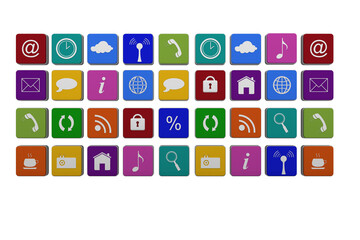 Digital png illustration of colourful cubes with symbols on transparent background