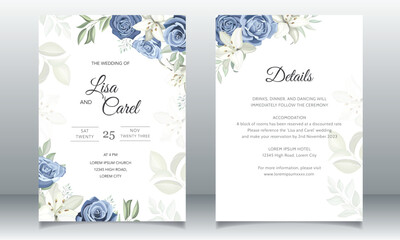 Fototapeta na wymiar wedding card with dusty blue roses 