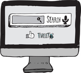 Digital png illustration of computer with search bar on transparent background