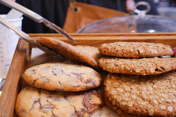 Display of chocolate chip cookies on platter
