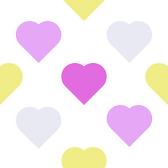 Light elegant hearts isolated on a white background. Staggered arrangement. Flat style. Festive background. Seamless pattern. Background for paper, cover, fabric, textile, dishes, interior decor.