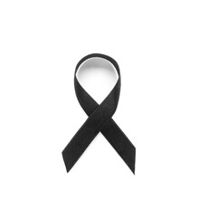 Black funeral ribbon on white background