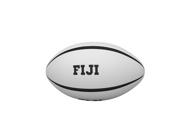 Digital png illustration of rugby ball with fiji text on transparent background