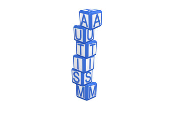 Digital png illustration of blue cubes with autism text on transparent background