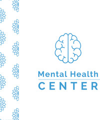 Digital png illustration of blue brain with mental health center text on transparent background