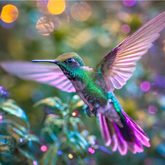 Obraz premium a colorful bird flying through the air with its wings spread.ai generative